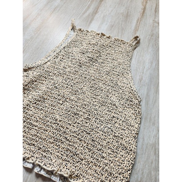 Gaze Leopard Print Tank Top Square Neck Halter Ruffle Stretch Womens M GUC - Picture 2 of 8